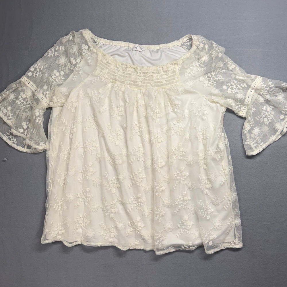 Westport lace peasant blouse‎ with 3/4 bell sleeve. Boho chic, cottagecore